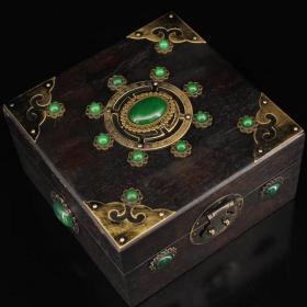 珍藏清代老黑檀木纯手工打造 镶嵌宝石盒子