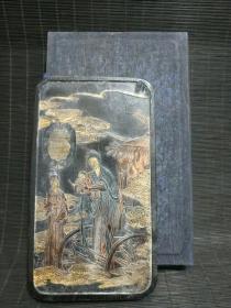 墨锭鎏金彩绘
《天女》一方，此件藏品光滑细腻，古色古香
重量：墨锭大约635克。
尺寸：墨高20.5CM，宽11.5CM厚2CM