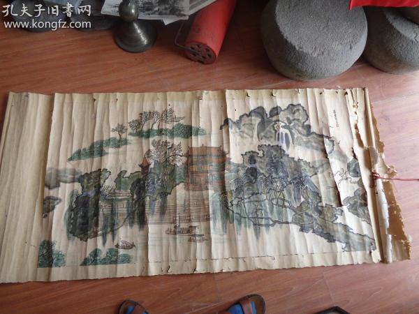 工艺品字画，老山水画佚名，品好如图。不保真。