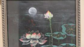 约8-90年代  夜荷花 油画一幅 尺寸78*100厘米