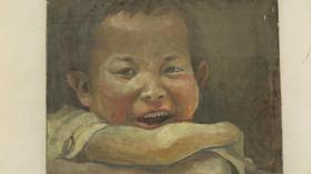 约民国年代=50年代   原框儿童油画一幅 佚名   尺寸60*55厘米