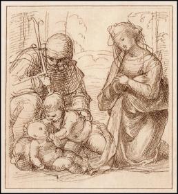 【软蜡法珍品】1818年软基底蚀刻铜版画《圣家族》，55.8×40cm