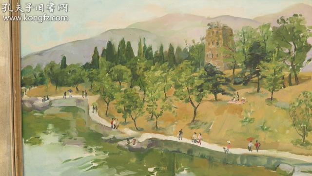 原框 风景油画一幅 佚名 春游 尺寸59*79厘米