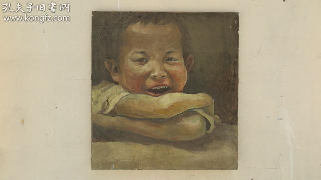 约民国年代=50年代   原框儿童油画一幅 佚名   尺寸60*55厘米