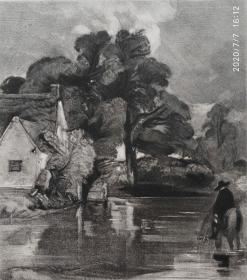 【大英博物馆藏画】1832年英国风景"康斯特勃"作品系列美柔汀铜版画《威利•洛特家的小屋》—英国皇家美术学院院士“约翰・康斯特勃(John Constable,1776—1837)”作品 雕刻：David Lucas 尺寸42x29cm 高档美柔汀铜版画 大英博物馆收藏编号：1846,1114.32（官网可查）