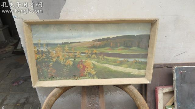 约 7-80 年代   风景   木板油画一幅  画心尺寸28*60厘米