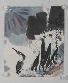 著名画家、中国书画家协会理事 骆鉴音 癸酉年（1993）设色花鸟《荷塘野趣》一幅（纸本托片，画心约1.9平尺）HXTX315855