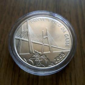 葡萄牙官方银币 1998年 达伽马大桥 500埃斯库多——重量14克 含银量50% 大直径30mm——包老保真