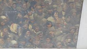 70年代参赛作品 民心。人物众多 尺幅巨大 油画一幅 魏鲁宁曾家民作 魏鲁宁（1952—）擅长油画。 现为中国美术家协会会员，江苏省美术家协会理事，江苏油画艺委会委员，江苏油画协会 画心尺寸170*115厘米