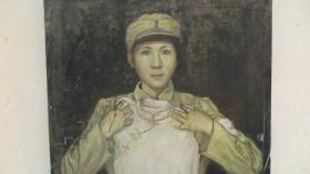 7-八十年代  女兵 人物油画一幅    尺寸62*92厘米