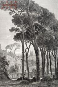 1878年“世界风光系列”木刻版画《埃斯特别墅》尺寸：32x25cm