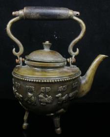收藏铜器 老黄铜茶壶摆件