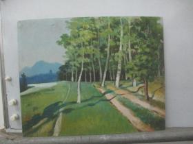 木制 风景油画一幅 尺寸60/48厘米 b080617