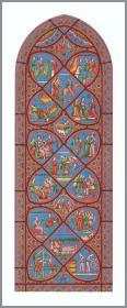 【纸上艺术品】1841年多彩套印石版画《布尔日大教堂的十三世花窗玻璃》，71.5×55cm