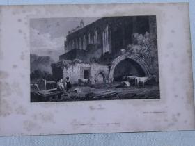 1833年钢版画《苏格兰村庄-科尔丁厄姆 coldingham》艺术家 詹姆斯·斯金James Skene（1775 -1864）是苏格兰律师和业余艺术家和水彩画家，画的风景和古物很多，据说他留下了500多幅希腊水彩画 作品， 雕刻师  E. Finden 尺寸18.5* 12.5厘米