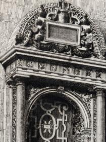 “原创版画”1879年“法国古建筑雕塑系列”蚀刻铜版画《盖伊·埃斯皮奈墓》—法国雕版画家“Eugène Sadoux(1841-1906年)” 作品 雕刻 版内签名   45x32cm