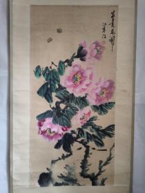 【保证手绘】大幅装裱国画江，寒汀 ， 富贵花开 画工精湛，技艺纯熟，色彩艳丽， 识者捡漏 尺寸170*62厘米