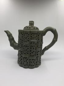 正品宜兴紫砂壶原矿绿泥镂空竹节茶壶茶具