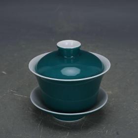 上海博物馆款孔雀绿釉马蹄饭杯盖碗