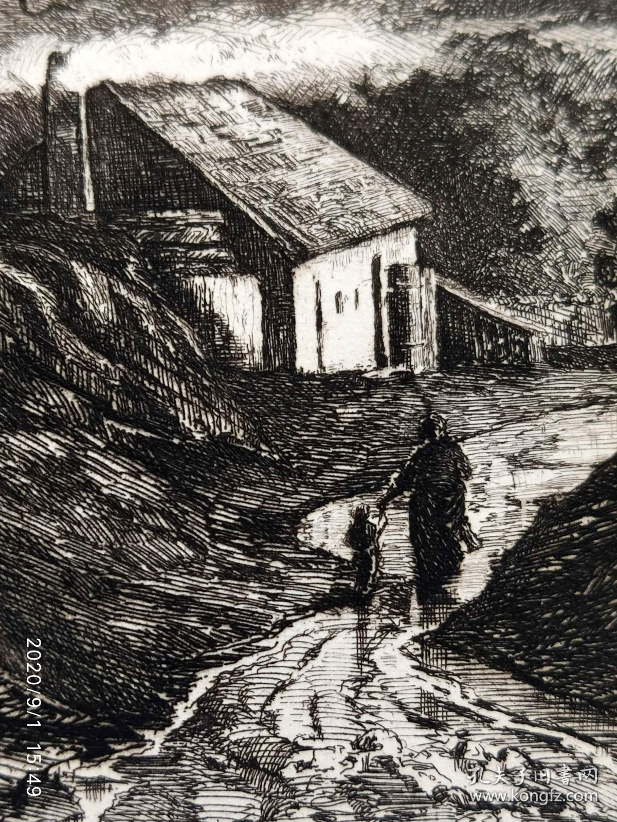 （满百元包顺丰）“原创版画”1881年版画艺术系列蚀刻铜版画《荷兰风景》—奥地利版画家：伊格纳兹·奥古斯特·格罗兹（Ignaz August Grosz，1847–1917） 作品 雕刻 34x26cm