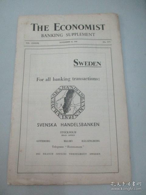 民国时期外文原版《THE ECONOMIST-经济学家》周刊 1940年第16期 小8 开44页（含封、底面）