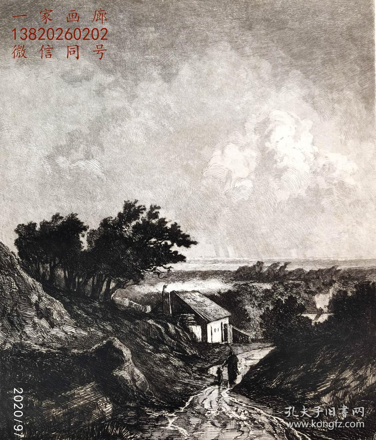 （满百元包顺丰）“原创版画”1881年版画艺术系列蚀刻铜版画《荷兰风景》—奥地利版画家：伊格纳兹·奥古斯特·格罗兹（Ignaz August Grosz，1847–1917） 作品 雕刻 34x26cm