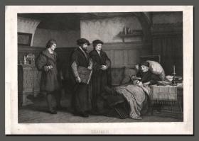 1881年大幅精刻钢版画《伊拉斯谟》，49.7×34.3cm
