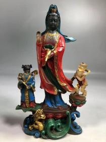 旧藏古法琉璃佛像 童子拜观音佛像一尊.