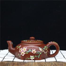 宜兴原矿纯手工粉彩六方喜上眉梢 茶壶茶具