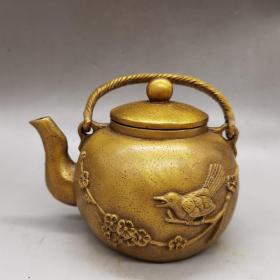黄铜纯铜梅花提梁茶壶茶具酒壶