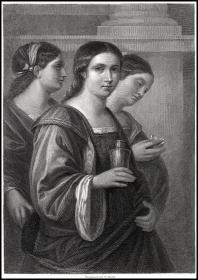 1873年钢版画《抹大拉的玛丽亚、凯瑟琳和芭芭拉》，32*24cm