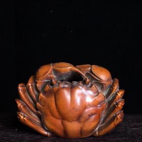 黄杨木手工雕刻(八方来财)螃蟹摆件，长8厘米，宽5.5厘米，重60克