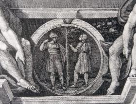 【米开朗基罗经典壁画】1878年珂罗版版画《德尔斐女祭司》（DIE DELPHISCHE SIBYLLE）-- 出自16世纪伟大的绘画家、雕塑家和建筑师，文艺复兴三杰之一，米开朗基罗（Michel angelo），该作是为梵蒂冈西斯廷教堂绘制的传世巨作穹顶画《创世纪》组成部分，德尔斐是希腊古代祀奉太阳神的圣殿所在之处 -- 德国斯图加特出版的《经典绘画作品集》-- 版画纸张45*32厘米
