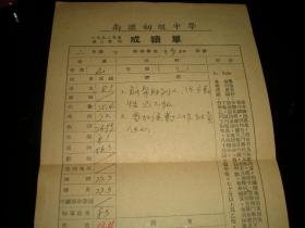 老苏南----松江区---教育资料！！  共三份《南汇县初级中学校---成绩单 ！1952年第一,第二学期;53年第一学期;共三份！！》非常稀少！