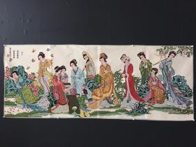 织锦刺绣布画 侍女图，尺寸：160＊60厘