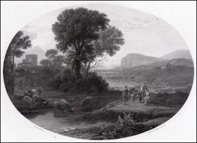 1830年钢版画《风景》，41*30cm