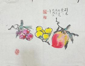 保真销售【周昆】1904年出生，1929年毕业于上海美术专科学校国画系，曾师从刘海粟、黄宾虹、潘天寿等美术大师戊寅1998年花鸟画软件（硕果累累），画心尺寸：44*33厘米【约1.3平尺】