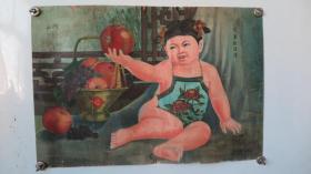 1957年 油画作品一幅  高汝法1934.7—） 张碧梧（1905～1987） 
合作草稿  苹果娃娃胖 尺寸78*54厘米 附带出版一张 保真