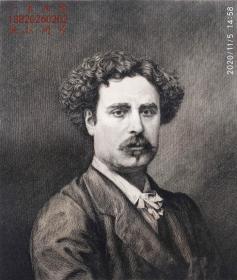 【大英博物馆藏画】“原创版画”1877年法国艺术蚀刻铜版画《西班牙著名画家马里亚诺·福图尼·马萨尔》—法国画家“Adrien Didier”作品 雕刻 法国ARCHES版画专用水印纸 43x30cm 此同版本版画被大英博物馆收藏，收藏编号：1877,0210.438（官网可查）雕刻版画 原版版画 古董版画 老版画 欧洲版画 西洋版画 收藏装饰