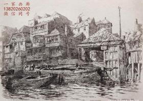 “原创版画”1884年老伦敦建筑风景系列蚀刻铜版画《伦敦沙德韦尔》—英国版画家“乔治·厄内斯特Ernest George” 作品 雕刻 版内签名 37x27cm