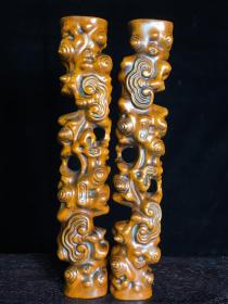 黄杨木手工雕刻镇尺摆件，单个长25.5厘米，宽5厘米，重420克