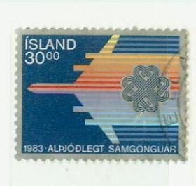 冰岛 1983年国际通信年 飞机 徽1全旧