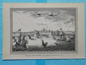 十九世纪末期-摄影木刻画《印度城市.苏拉特景色surate in dorderindien-根据1750年的原始画重新制作》尺寸25*17厘米，背面空白，出自1895年德文古籍