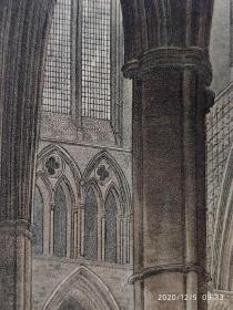 1812年版“手绘威斯敏斯特修道院”系列套色飞尘铜版画《圣埃德蒙兹教堂西部》— 英国艺术家“A.PUGIN”绘制 J.BLUCK雕刻 手工绘制 手工水印纸 33x27cm