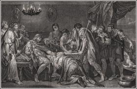 1775年蚀点刻铜版画《普里亚姆跪下求阿基里斯赎回赫克托的尸体》，58*41cm