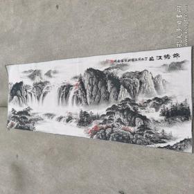 织锦刺绣山水布画，尺寸60x160㎝