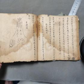 清代中期手写符咒天书古籍残本  六甲天書 65页130面 四方本一厚册（残见图，其中15页药方，50页法术内容）