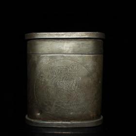 旧藏纯白铜烟丝盒摆件， 尺寸：6cm×3cm×7cm，重112克