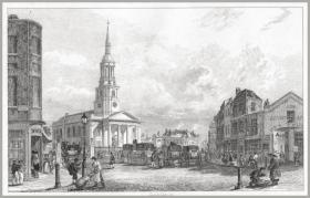【早期精品钢版画】1834年钢版画《伦敦及其周边地区》之《肖尔迪奇》，35*26cm
