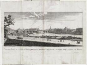 1743年铜版画《巴黎市景色：从圣日耳曼大教堂十字路口到市政厅的路段》，56*42.8cm